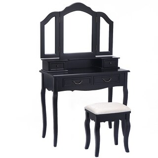 vanity makeup glass gymax vanity set makeup table dresser tri folding mirror drawers with stool black at overstockcom vanity makeup glass gymax vanity set makeup table dresser tri folding mirror drawers with stool black at overstockcom